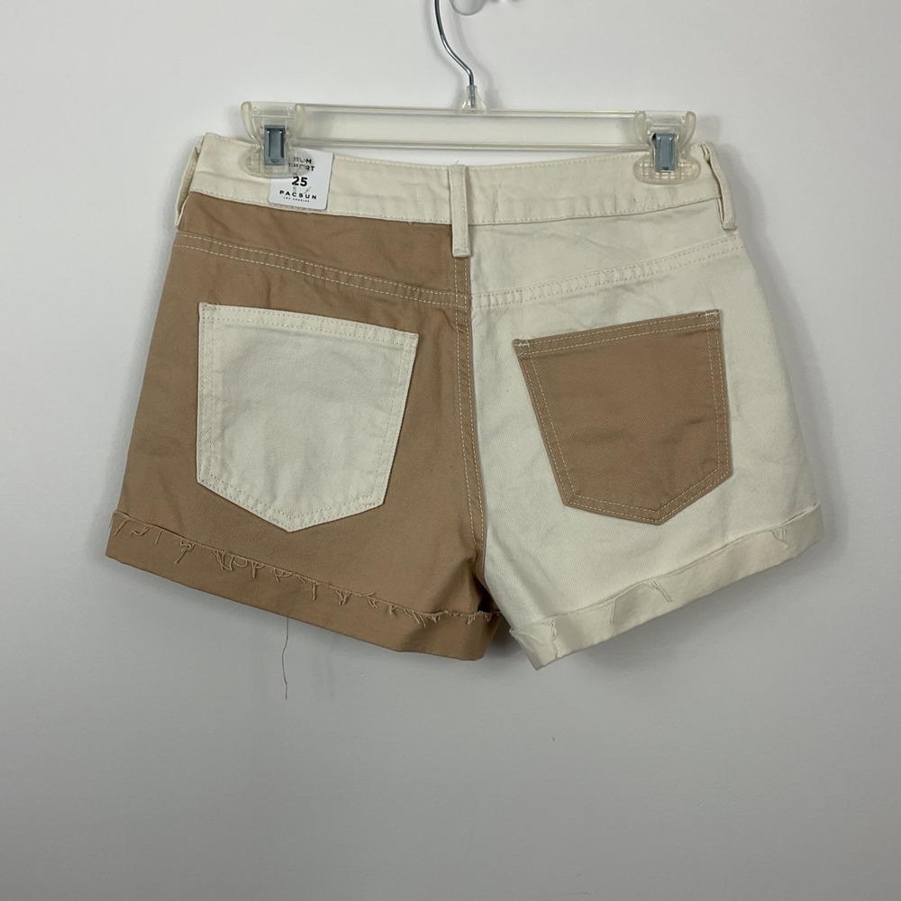 Pacsun Mom Shorts Size 25 Two Tone Color Block Denim Cut Off Raw Hem - Picture 2 of 8